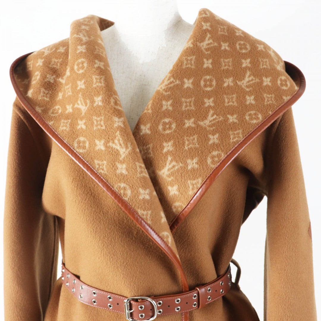 LOUIS VUITTON coat 1A8262 Outer: 99% wool, Main: 1% silk, Lining: 53% rayon, Lining: 47% cupra, Part: sheep leather Camel Women 42 Used Authentic