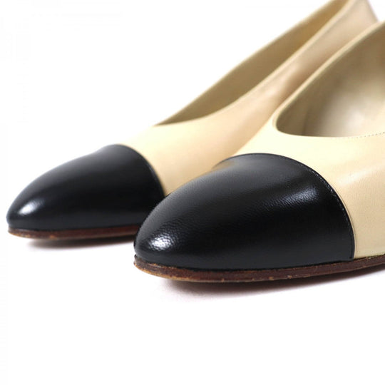 CHANEL pumps Main: Leather Beige black Women 36 Used Authentic