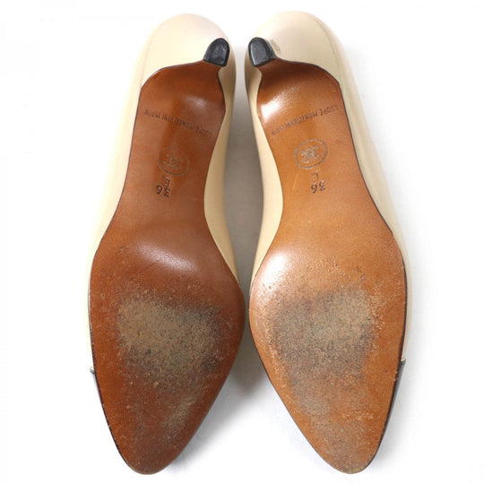 CHANEL pumps Main: Leather Beige black Women 36 Used Authentic