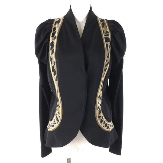 LEONARD Jacket Outer material: 72% rayon, Outer material: 28% polyester, Part: 100% silk, Sleeve lining: 100% silk Black Brown type Women 42 Used Authentic