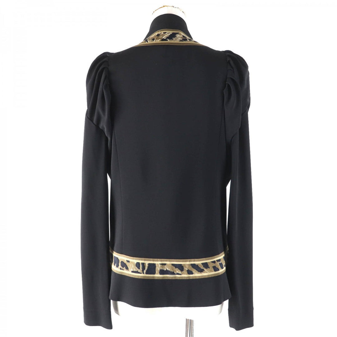 LEONARD Jacket Outer material: 72% rayon, Outer material: 28% polyester, Part: 100% silk, Sleeve lining: 100% silk Black Brown type Women 42 Used Authentic