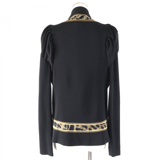 LEONARD Jacket Outer material: 72% rayon, Outer material: 28% polyester, Part: 100% silk, Sleeve lining: 100% silk Black Brown type Women 42 Used Authentic