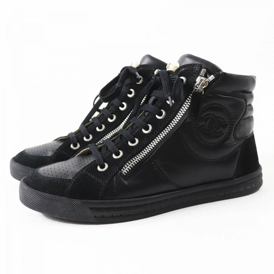 CHANEL High cut sneakers G29918 leather black 37