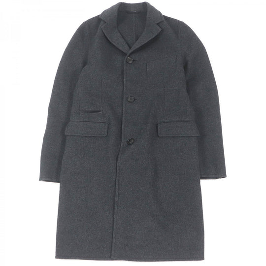 HERMES coat Main: 100% cashmere, part: 100% cotton, part: lamb leather Charbon MANTEAU LIVERPOOL DOUBLE mens 48 Used Authentic