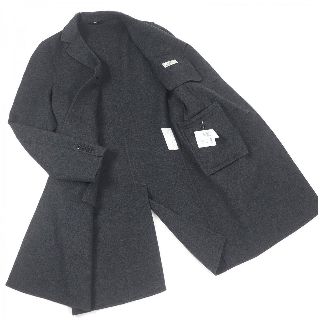 HERMES coat Main: 100% cashmere, part: 100% cotton, part: lamb leather Charbon MANTEAU LIVERPOOL DOUBLE mens 48 Used Authentic