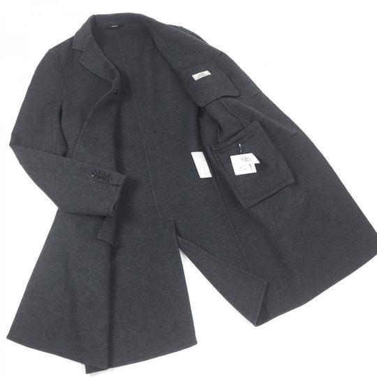 HERMES coat Main: 100% cashmere, part: 100% cotton, part: lamb leather Charbon MANTEAU LIVERPOOL DOUBLE mens 48 Used Authentic