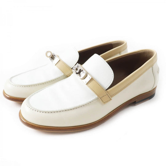 HERMES loafers 35H 212114Z Main: Leather White beige Moccasin Destan Women 35.5 Used Authentic