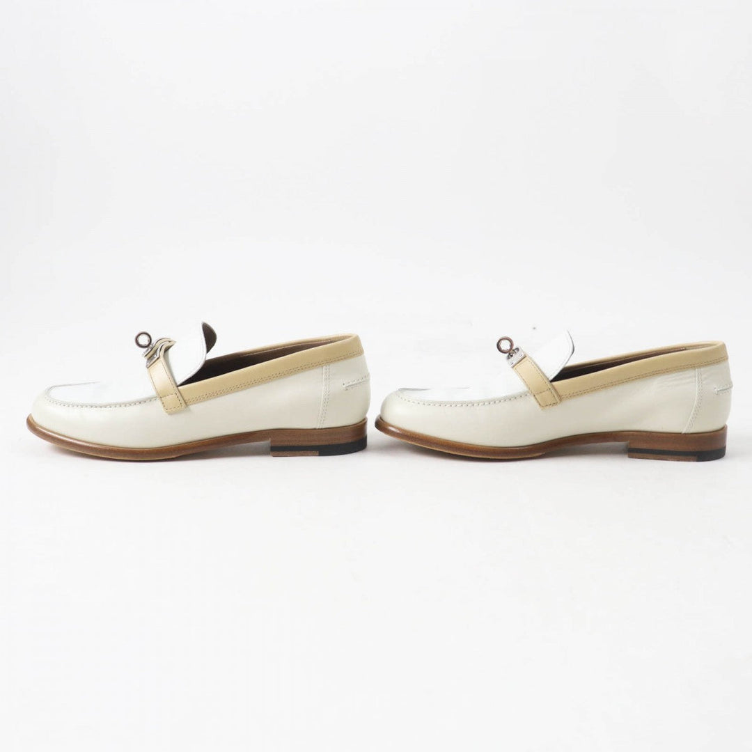 HERMES loafers 35H 212114Z Main: Leather White beige Moccasin Destan Women 35.5 Used Authentic