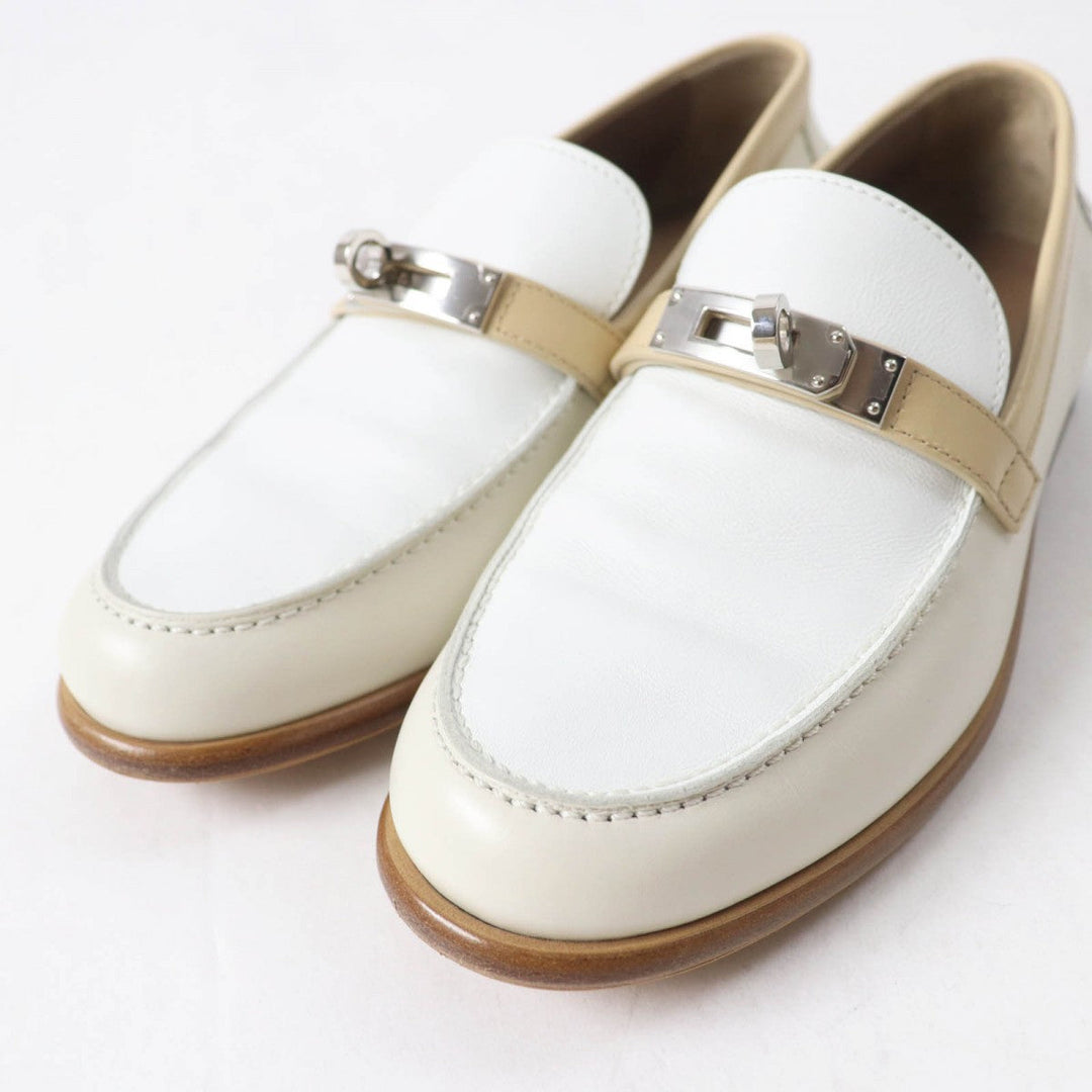 HERMES loafers 35H 212114Z Main: Leather White beige Moccasin Destan Women 35.5 Used Authentic