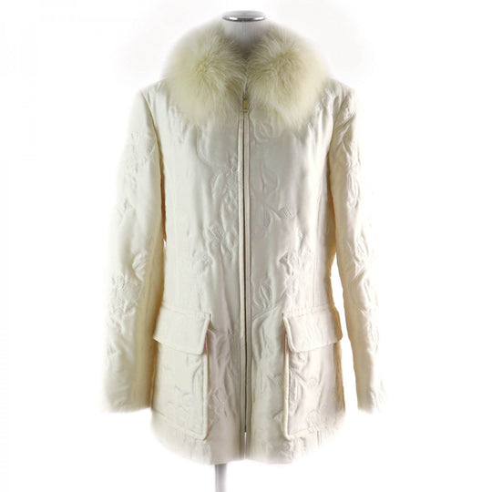 LEONARD FASHION coat Outer: 100% silk, Filling: 100% polyester, Lining: 100% silk, Part: 100% cupra, Fur: fox Ivory Women 11 Used Authentic