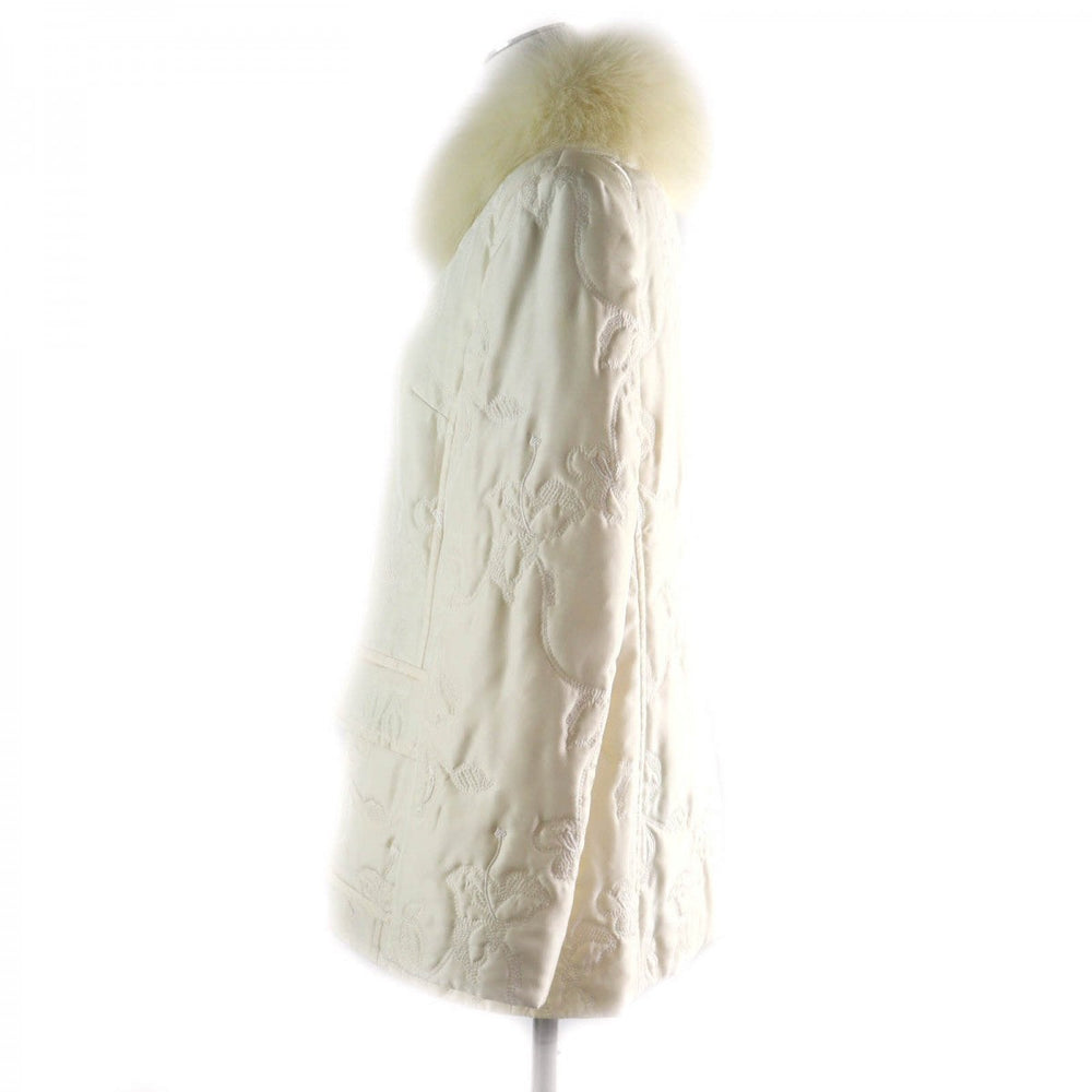 LEONARD FASHION coat Outer: 100% silk, Filling: 100% polyester, Lining: 100% silk, Part: 100% cupra, Fur: fox Ivory Women 11 Used Authentic