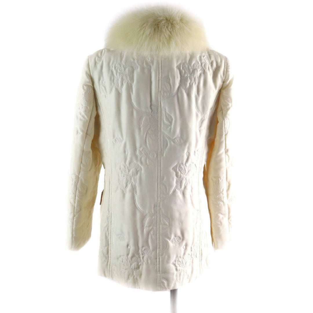 LEONARD FASHION coat Outer: 100% silk, Filling: 100% polyester, Lining: 100% silk, Part: 100% cupra, Fur: fox Ivory Women 11 Used Authentic