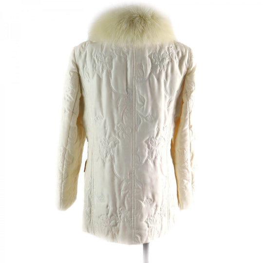 LEONARD FASHION coat Outer: 100% silk, Filling: 100% polyester, Lining: 100% silk, Part: 100% cupra, Fur: fox Ivory Women 11 Used Authentic