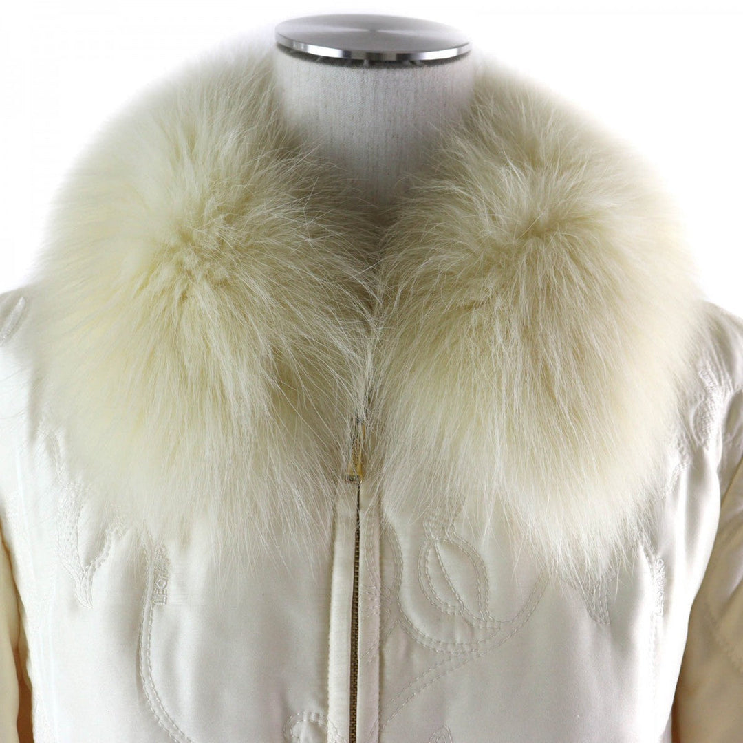 LEONARD FASHION coat Outer: 100% silk, Filling: 100% polyester, Lining: 100% silk, Part: 100% cupra, Fur: fox Ivory Women 11 Used Authentic