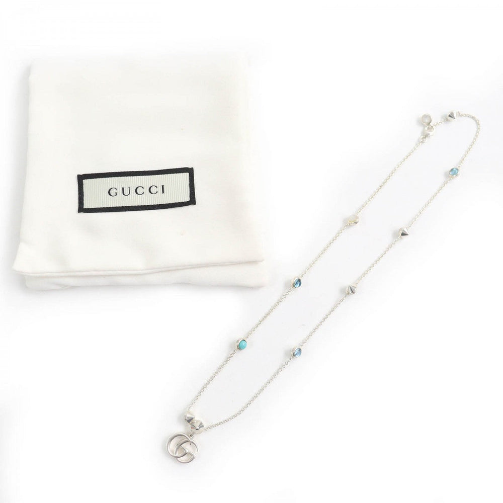 GUCCI Necklace 527399 J8474 8517 Main: SV925, Turquoise Stone, Blue Topaz Silver GG icon Double G Mother of Pearl Women Used Authentic