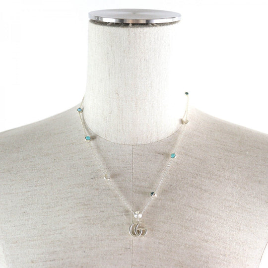 GUCCI Necklace 527399 J8474 8517 Main: SV925, Turquoise Stone, Blue Topaz Silver GG icon Double G Mother of Pearl Women Used Authentic