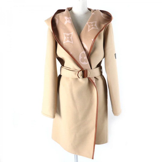 LOUIS VUITTON coat Outer: 99% wool, Outer: 1% silk, Lining: 53% rayon, Lining: 47% cupra, Leather part: sheepskin beige Women 38 Used Authentic
