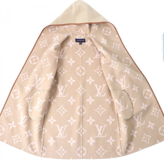 LOUIS VUITTON coat Outer: 99% wool, Outer: 1% silk, Lining: 53% rayon, Lining: 47% cupra, Leather part: sheepskin beige Women 38 Used Authentic