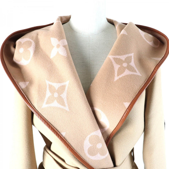 LOUIS VUITTON coat Outer: 99% wool, Outer: 1% silk, Lining: 53% rayon, Lining: 47% cupra, Leather part: sheepskin beige Women 38 Used Authentic