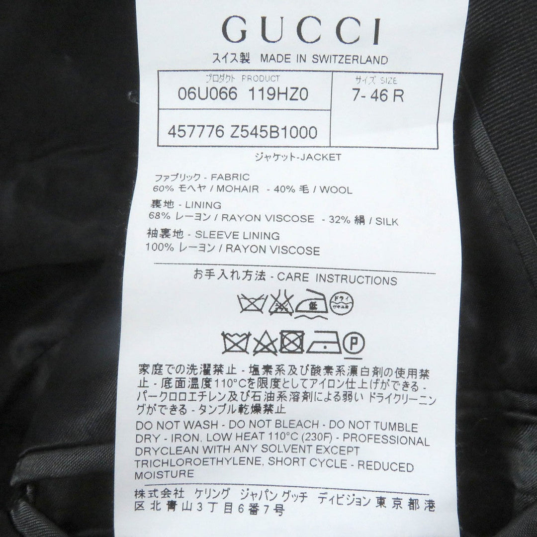 GUCCI tailored jacket 457776 Outer: 60% mohair, Outer: 40% wool, Lining: 68% rayon, Lining: 32% silk, Sleeve lining: 100% rayon black DIY mens 46 Used Authentic