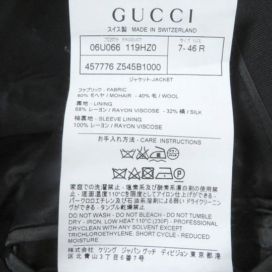 GUCCI tailored jacket 457776 Outer: 60% mohair, Outer: 40% wool, Lining: 68% rayon, Lining: 32% silk, Sleeve lining: 100% rayon black DIY mens 46 Used Authentic