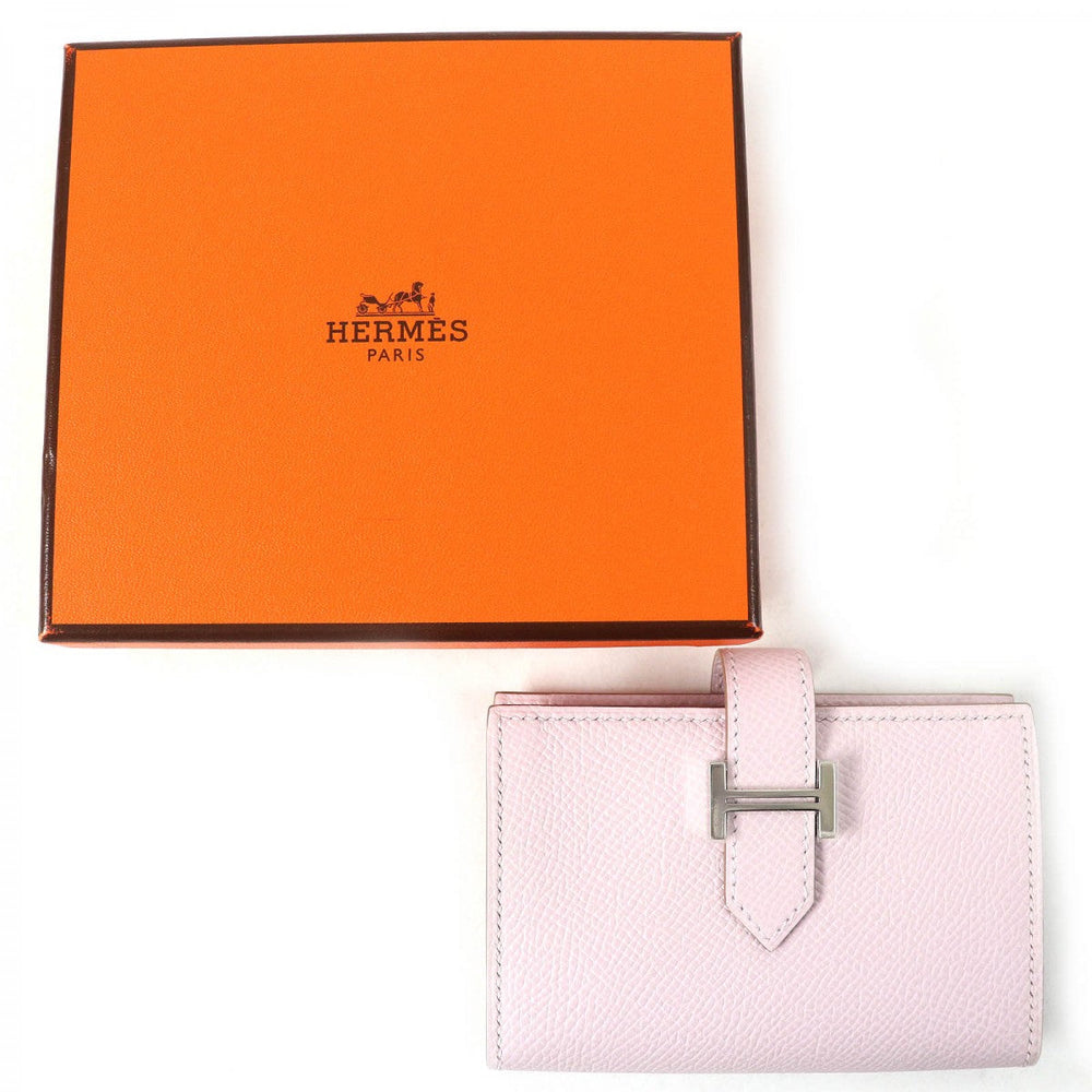 HERMES Bifold Wallet Main�FEpsom mauve pail Bearn Mini Women Used Authentic