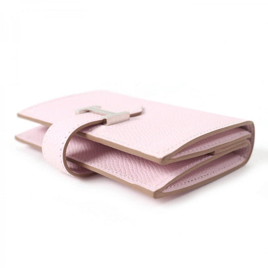 HERMES Bifold Wallet Main�FEpsom mauve pail Bearn Mini Women Used Authentic