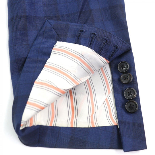 HERMES suit Outer: 100% wool, Lining: 100% cupra Blue type Check Pattern mens 44 Used Authentic