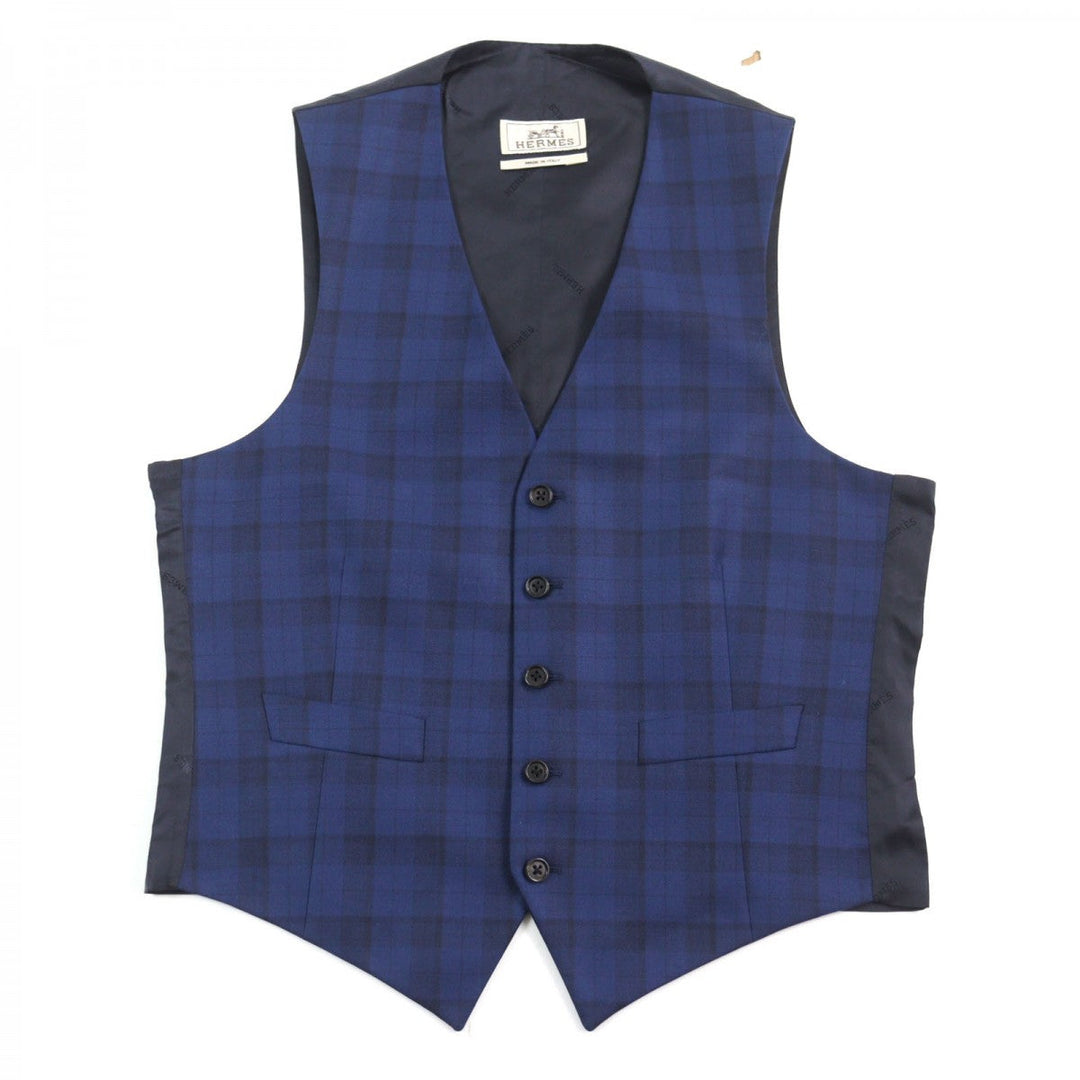 HERMES suit Outer: 100% wool, Lining: 100% cupra Blue type Check Pattern mens 44 Used Authentic