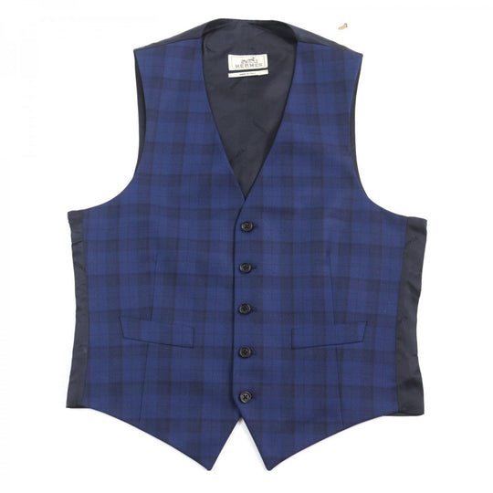 HERMES suit Outer: 100% wool, Lining: 100% cupra Blue type Check Pattern mens 44 Used Authentic