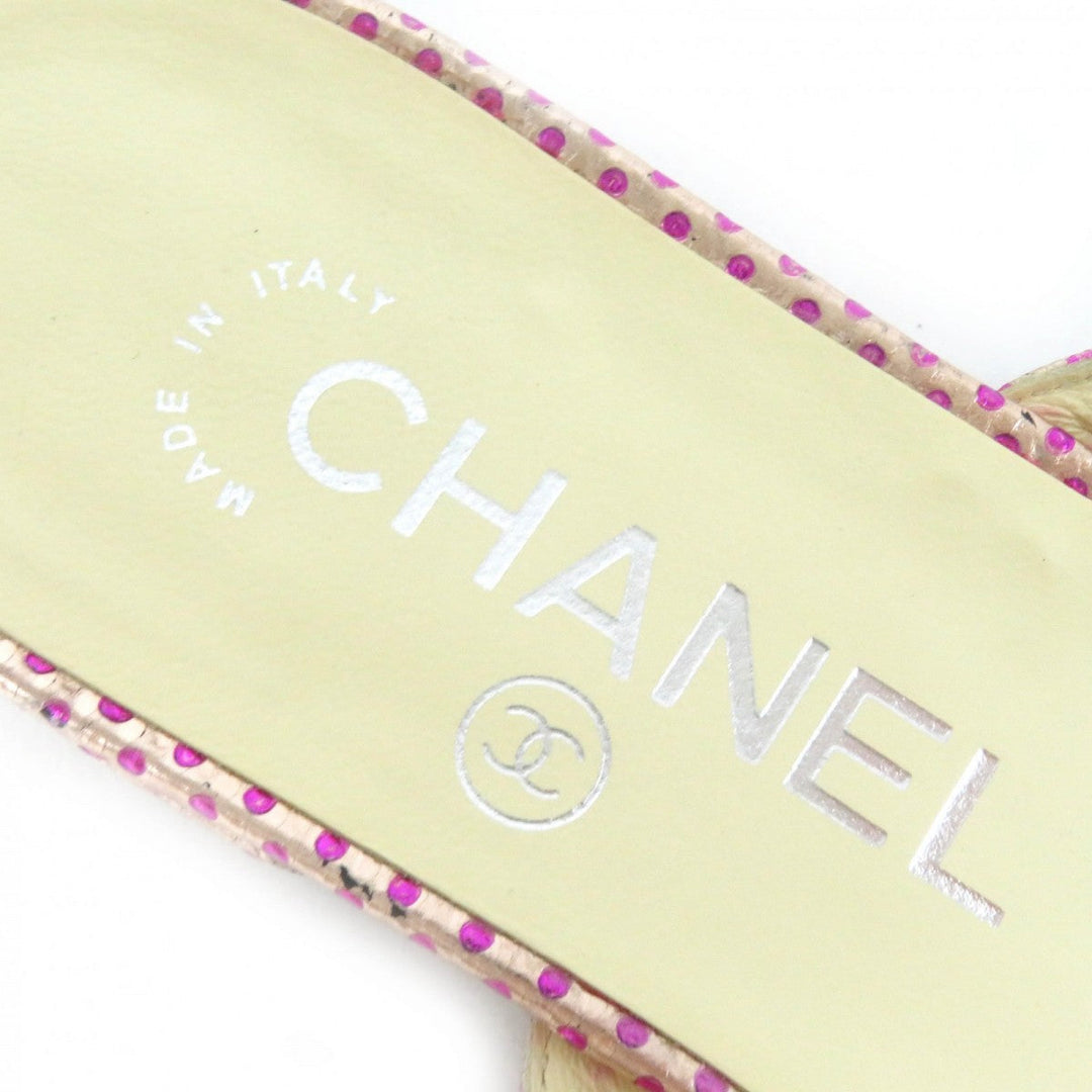 CHANEL Mule leather Pink type COCO MarkMetal Flat sandals with dot pattern chain Women 35 1/2 Used Authentic