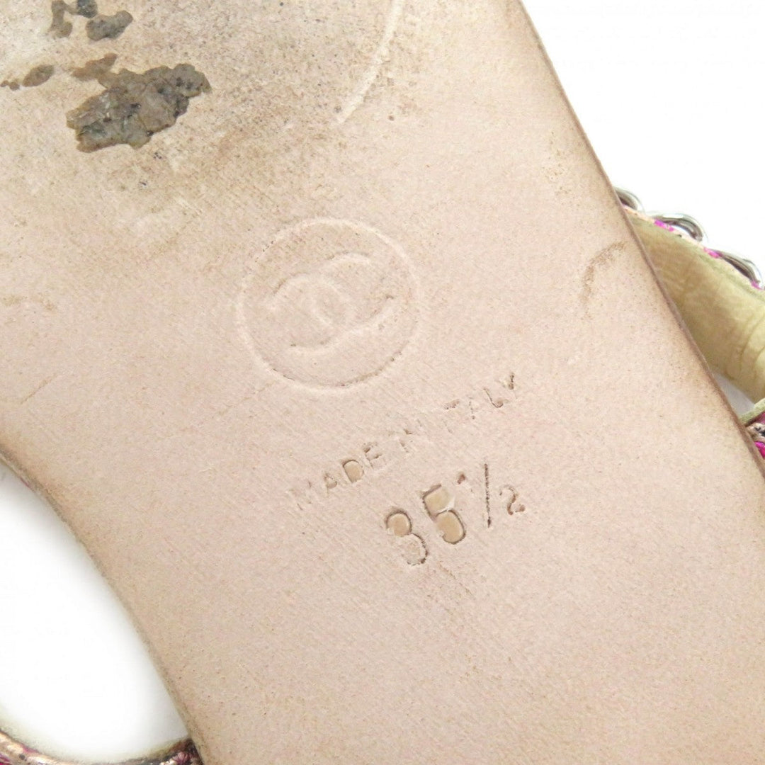 CHANEL Mule leather Pink type COCO MarkMetal Flat sandals with dot pattern chain Women 35 1/2 Used Authentic