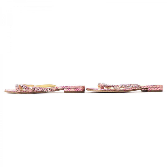 CHANEL Mule leather Pink type COCO MarkMetal Flat sandals with dot pattern chain Women 35 1/2 Used Authentic