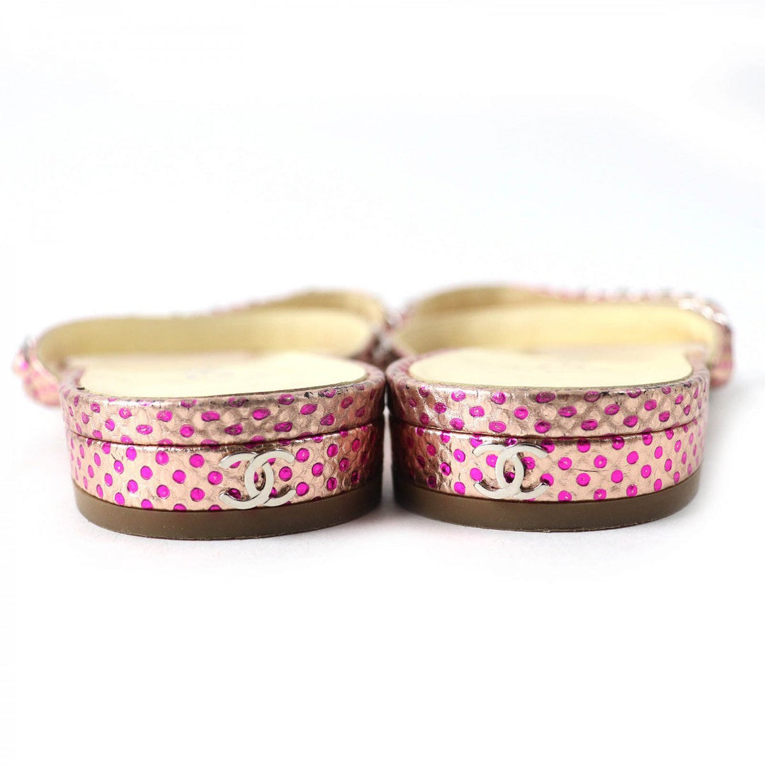 CHANEL Mule leather Pink type COCO MarkMetal Flat sandals with dot pattern chain Women 35 1/2 Used Authentic