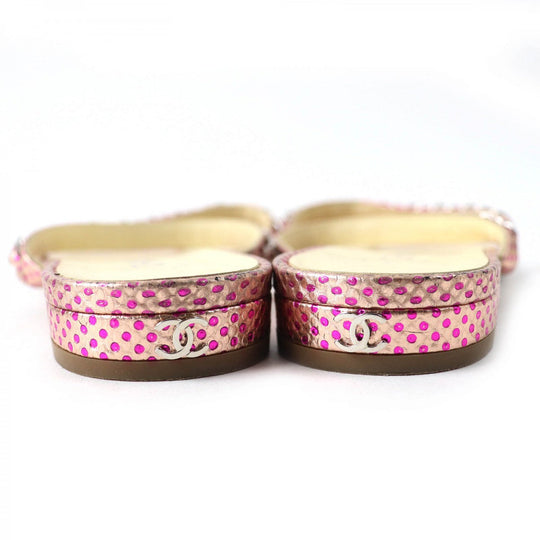 CHANEL Mule leather Pink type COCO MarkMetal Flat sandals with dot pattern chain Women 35 1/2 Used Authentic