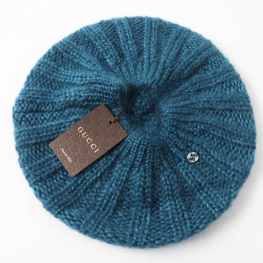GUCCI Knit cap 331985 Main: 70% mohair, Main: 30% silk, Part: metal Blue type Women L Used Authentic