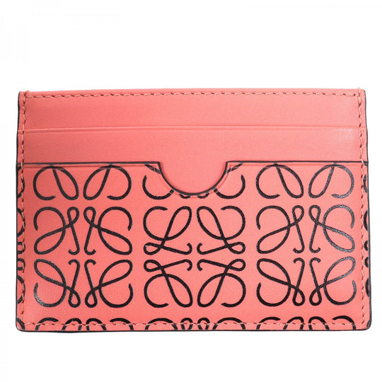 LOEWE Card Case Main: Leather Pink type Black Women Used Authentic