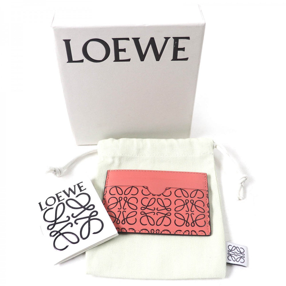 LOEWE Card Case Main: Leather Pink type Black Women Used Authentic