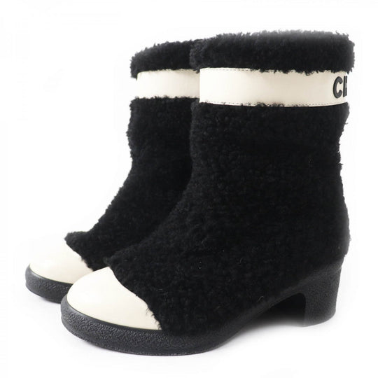 CHANEL short boots G34080 Main: Mouton, Part: Leather Black White Women 35 Used Authentic