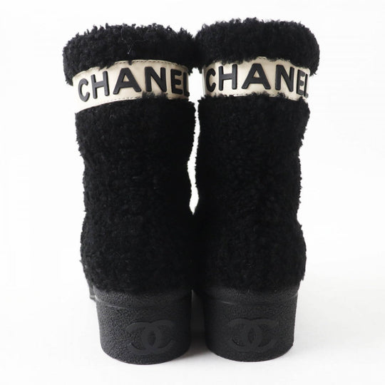 CHANEL short boots G34080 Main: Mouton, Part: Leather Black White Women 35 Used Authentic