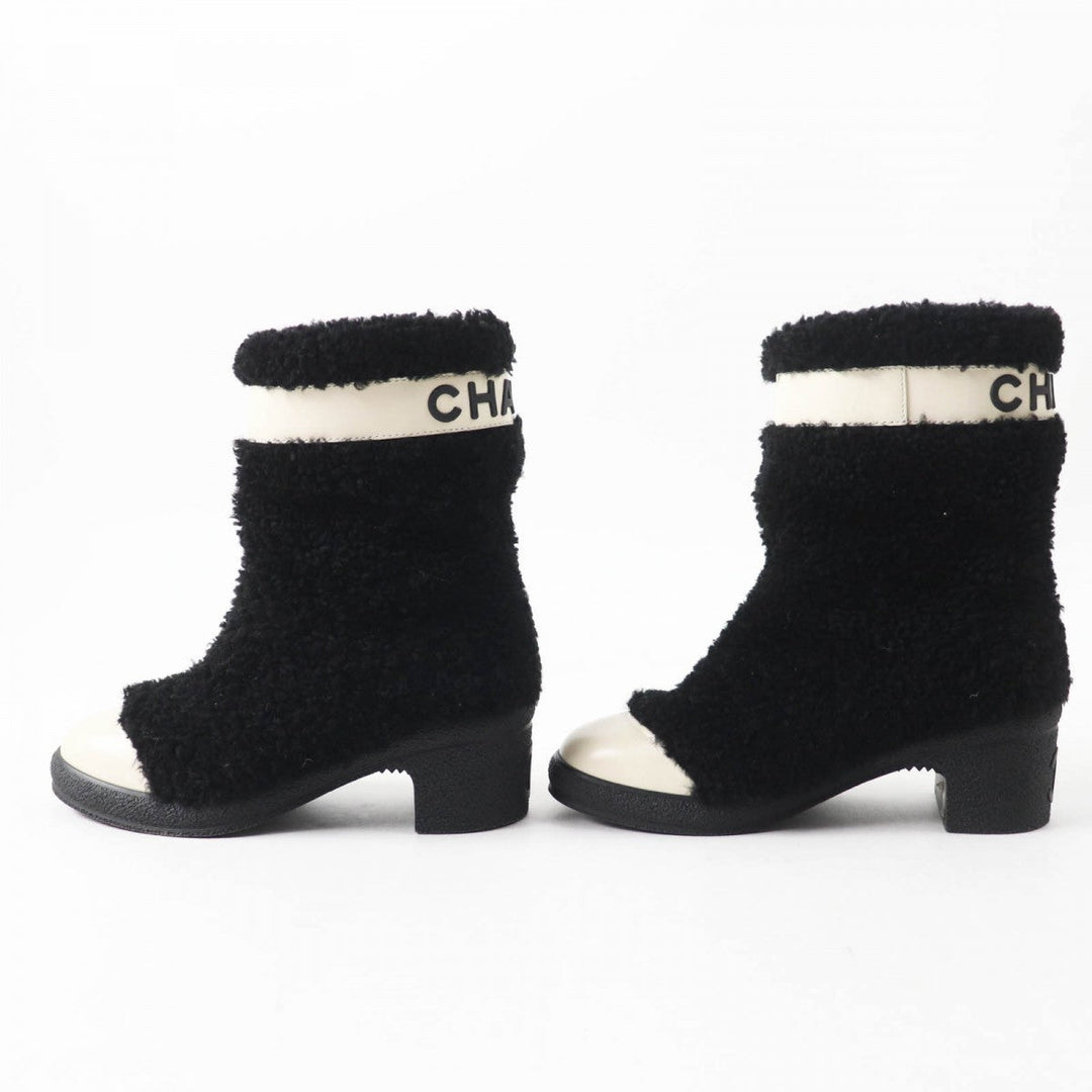 CHANEL short boots G34080 Main: Mouton, Part: Leather Black White Women 35 Used Authentic