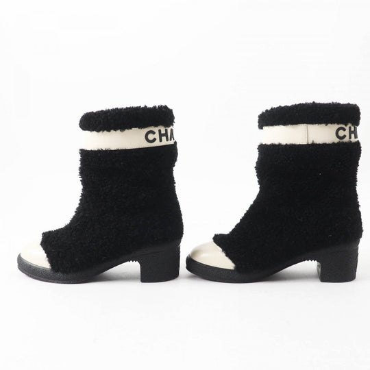 CHANEL short boots G34080 Main: Mouton, Part: Leather Black White Women 35 Used Authentic