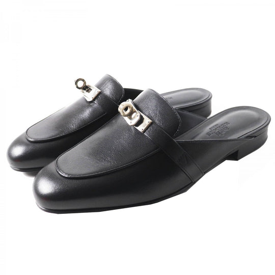 HERMES Mule Main: Leather black Oz Women 36 Used Authentic