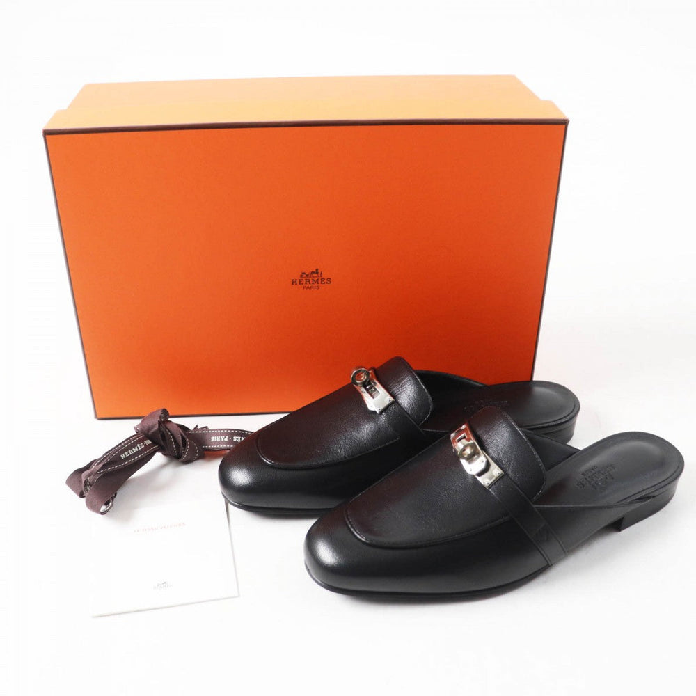 HERMES Mule Main: Leather black Oz Women 36 Used Authentic