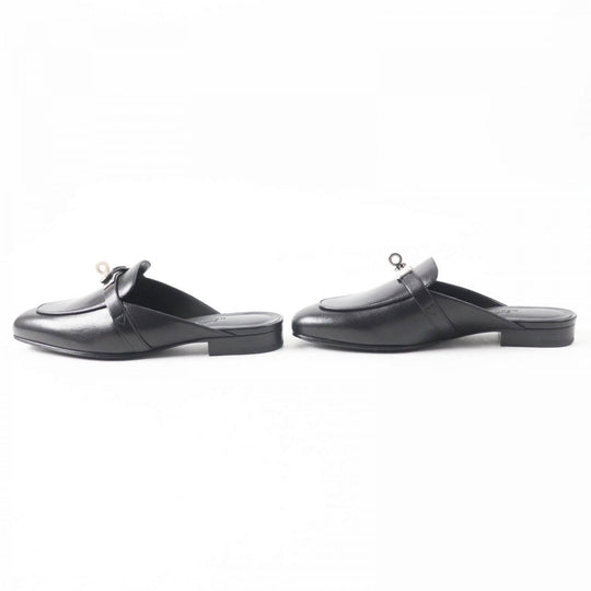 HERMES Mule Main: Leather black Oz Women 36 Used Authentic