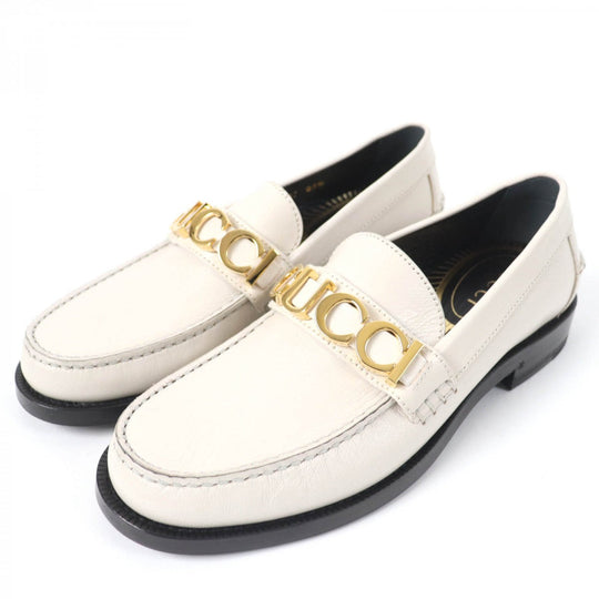 GUCCI loafers 700036 Main: Leather Ivory Women 37 Used Authentic