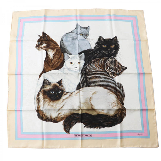 HERMES scarf silk Multi Carre90 LES CHATS Cats