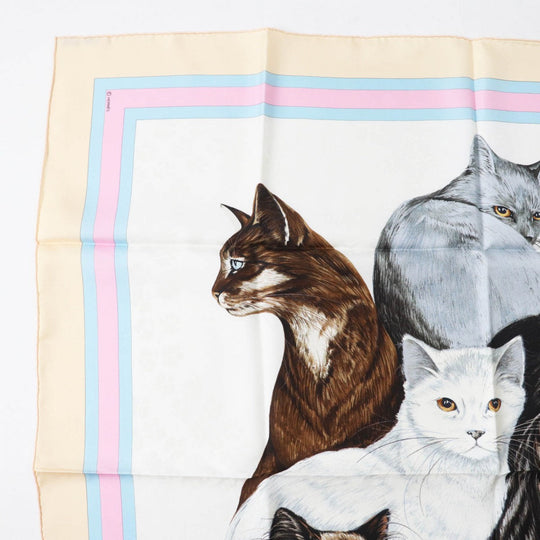 HERMES scarf silk Multi Carre90 LES CHATS Cats