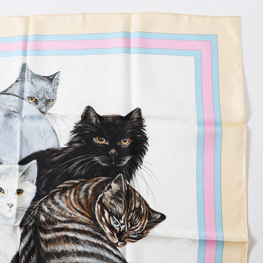 HERMES scarf silk Multi Carre90 LES CHATS Cats