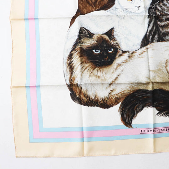 HERMES scarf silk Multi Carre90 LES CHATS Cats